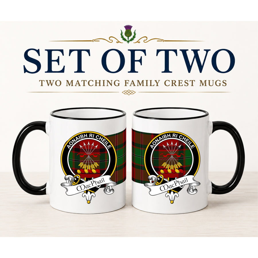 MacPhail Scottish Clan Crest 11 oz Mugs – Black Crest Design | Set of 2