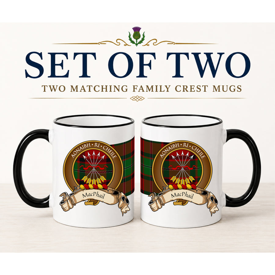 MacPhail Scottish Clan Crest 11 oz Mugs – Brown Crest Design | Set of 2