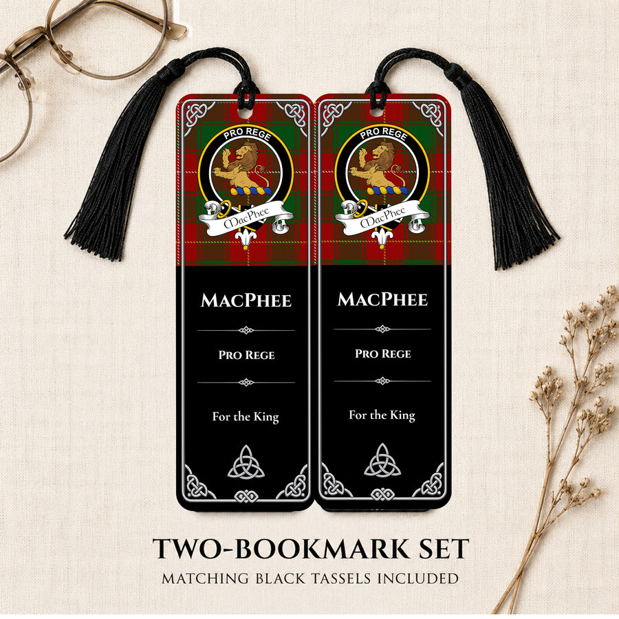 MacPhee Scottish Clan Crest Metal Bookmarks – Black Set of 2