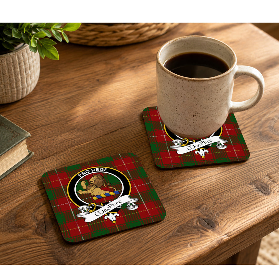 MacPhee Scottish Clan Crest Rubber Coasters - Black Design Set of 4