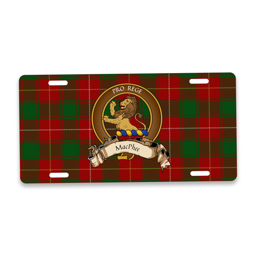 MacPhee Scottish Clan Crest Auto License Plate – Brown Crest Design
