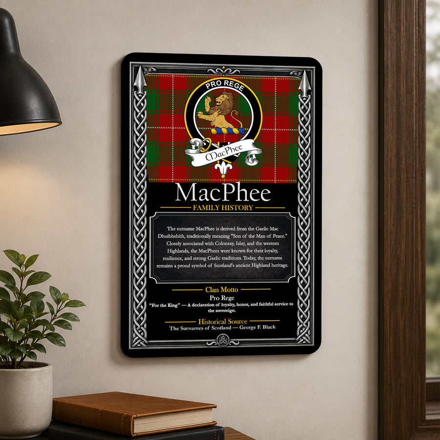MacPhee Scottish Family History Metal Sign