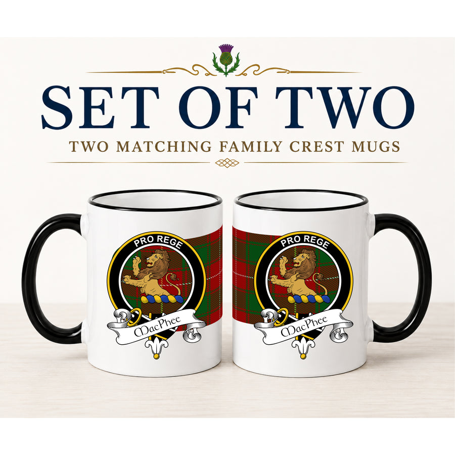 MacPhee Scottish Clan Crest 11 oz Mugs – Black Crest Design | Set of 2