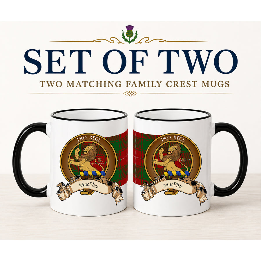 MacPhee Scottish Clan Crest 11 oz Mugs – Brown Crest Design | Set of 2