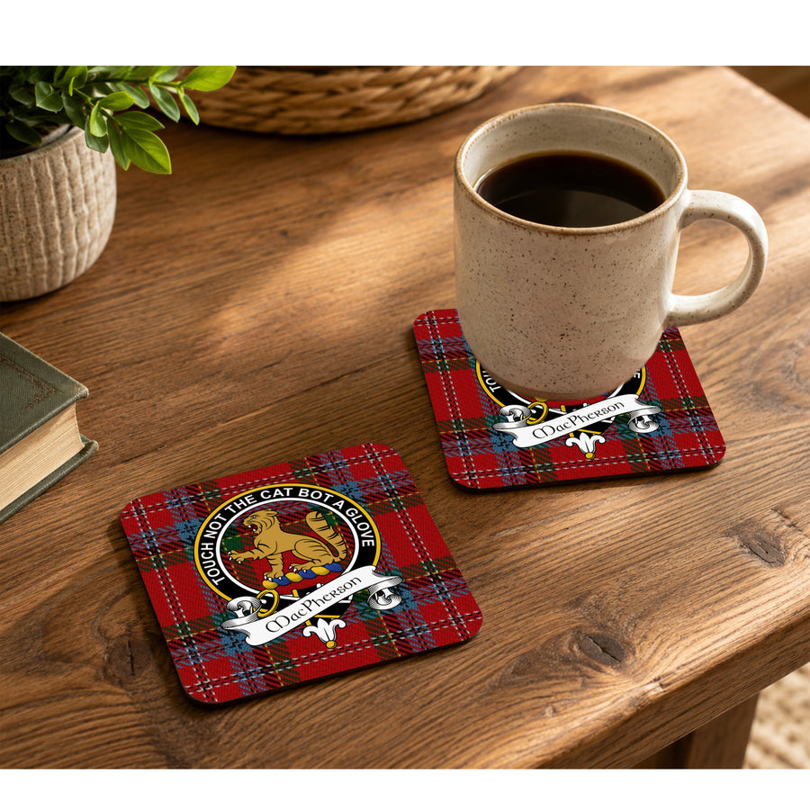 MacPherson Scottish Clan Crest Rubber Coasters - Black Design Set of 4