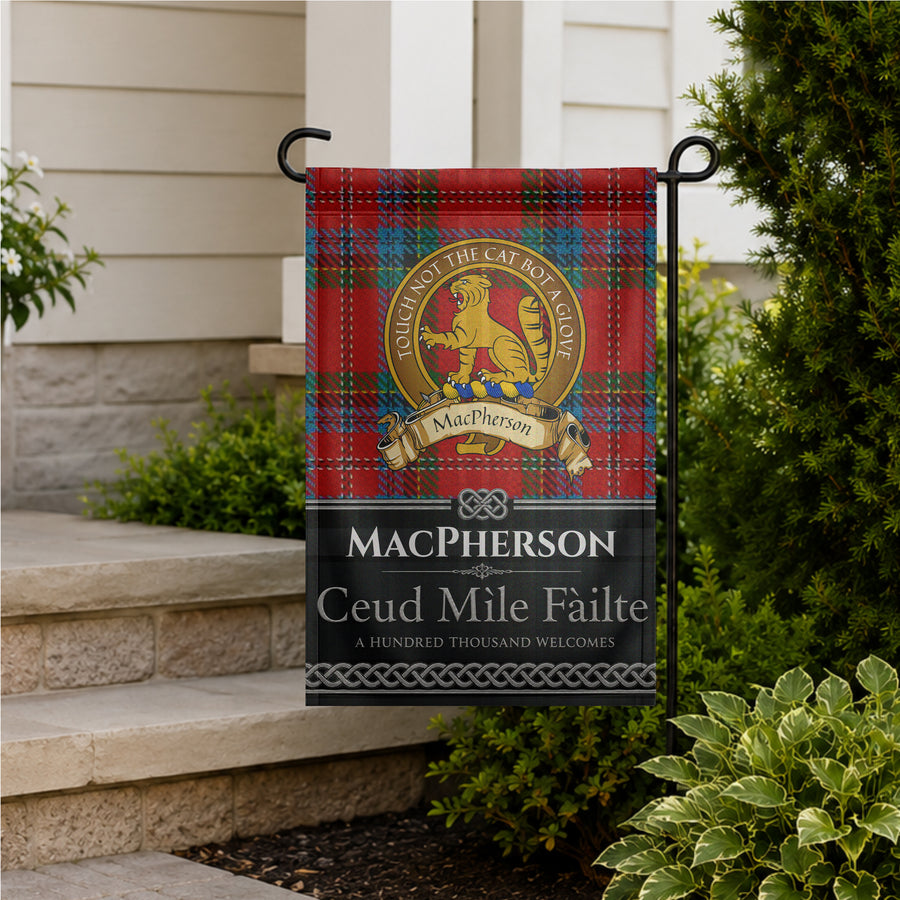MacPherson Scottish Clan Crest Garden Flag - Brown Design
