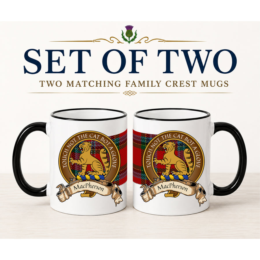 MacPherson Scottish Clan Crest 11 oz Mugs – Brown Crest Design | Set of 2