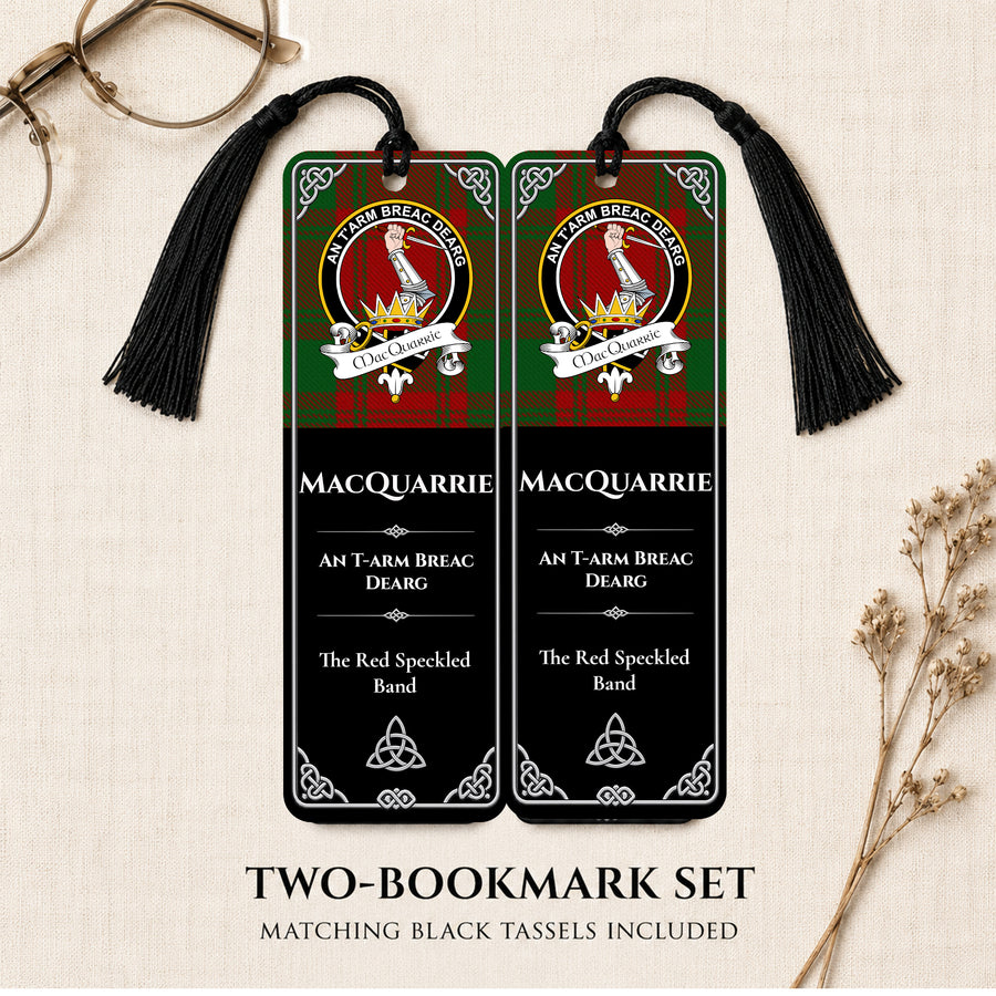 MacQuarrie Scottish Clan Crest Metal Bookmarks – Black Set of 2