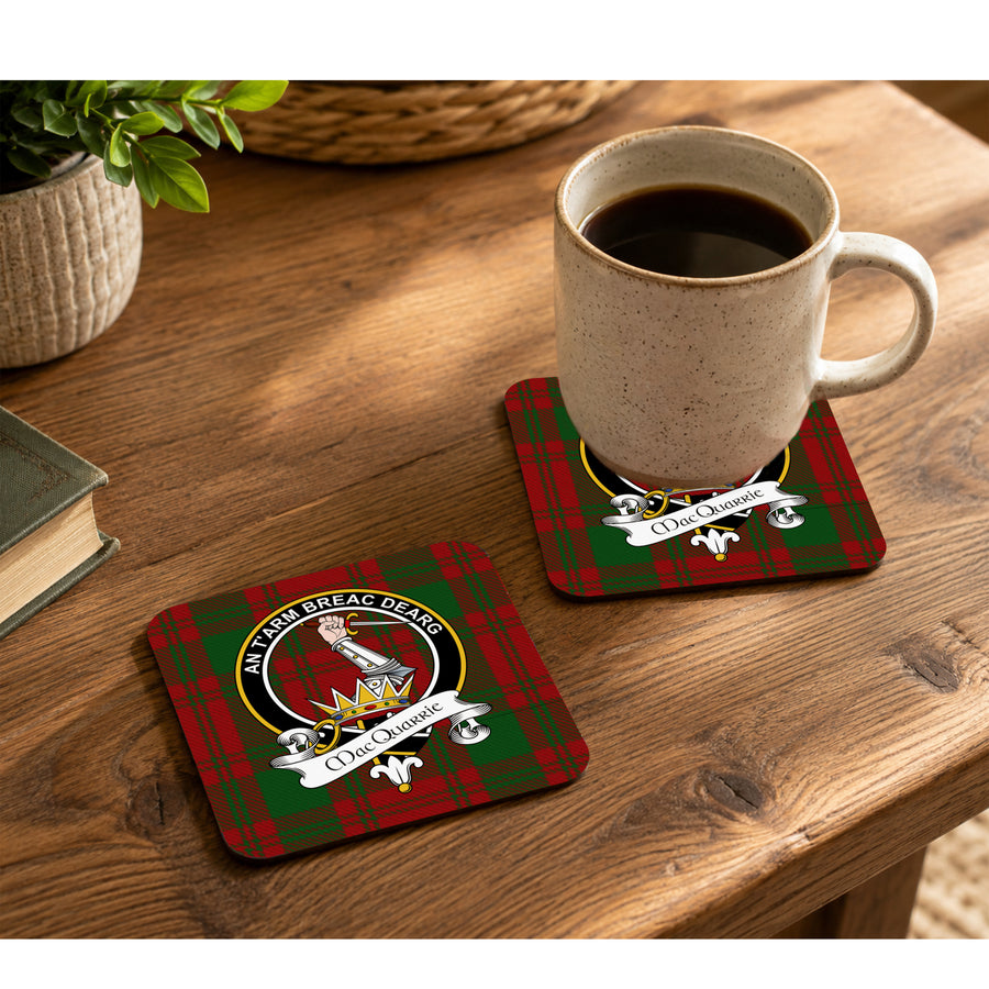 MacQuarrie Scottish Clan Crest Rubber Coasters - Black Design Set of 4