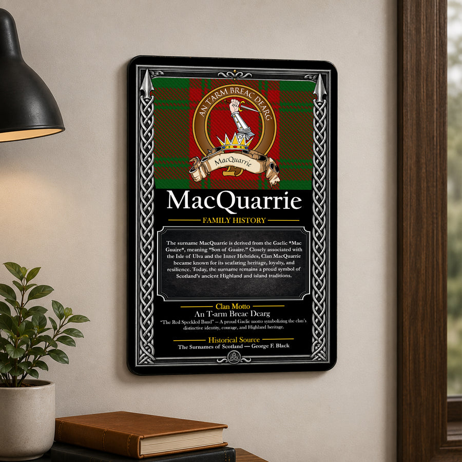 MacQuarrie Scottish Family History Metal Sign – Brown Crest