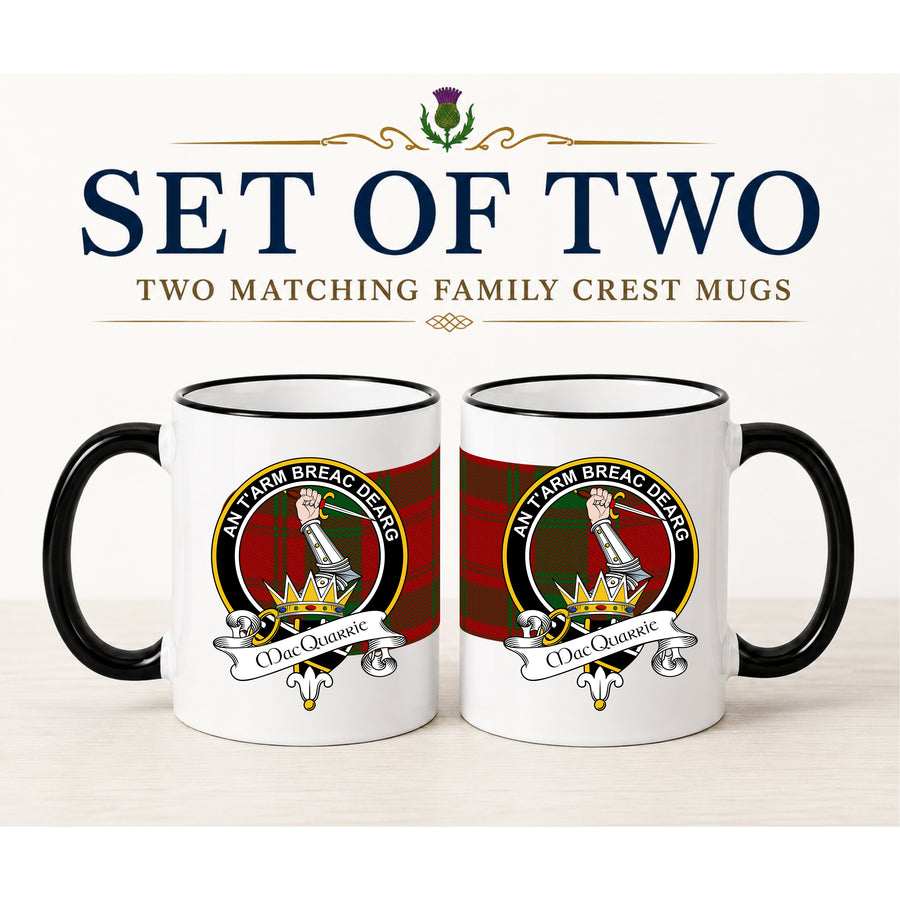 MacQuarrie Scottish Clan Crest 11 oz Mugs – Black Crest Design | Set of 2