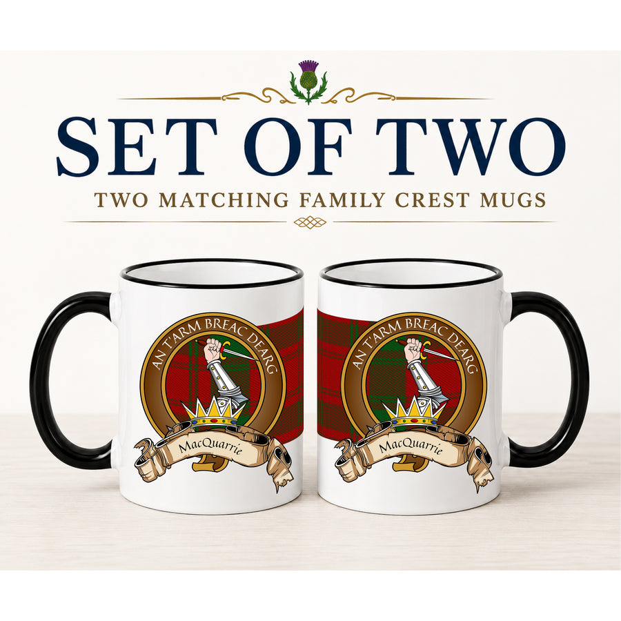 MacQuarrie Scottish Clan Crest 11 oz Mugs – Brown Crest Design | Set of 2