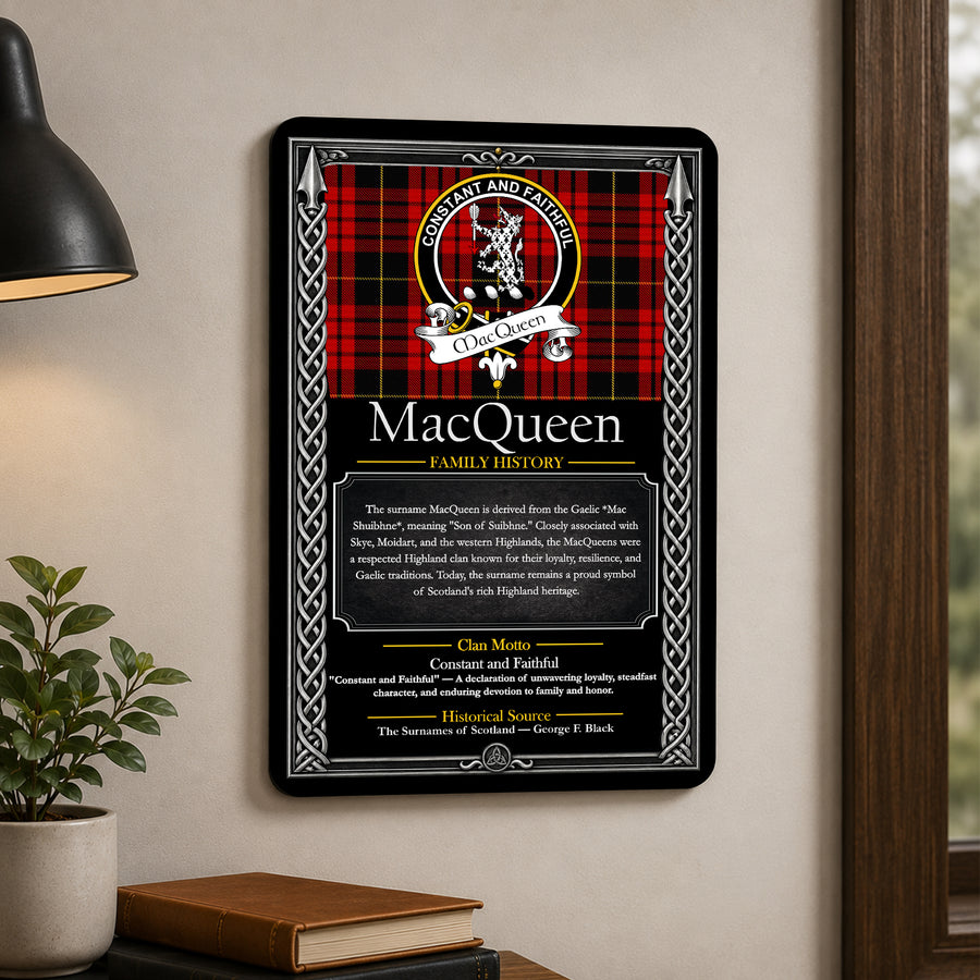 MacQueen Scottish Family History Metal Sign