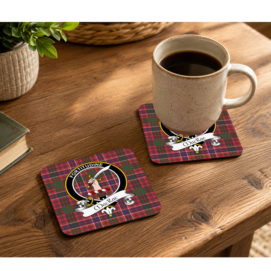 MacRae Scottish Clan Crest Rubber Coasters - Black Design Set of 4