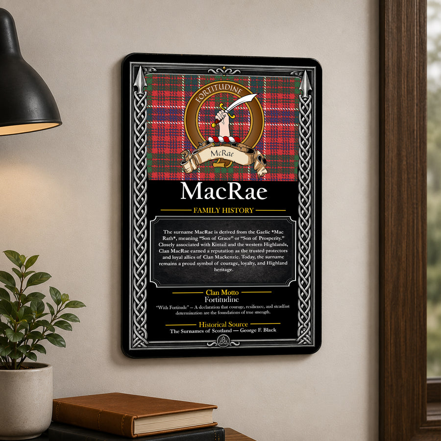 MacRae Scottish Family History Metal Sign – Brown Crest