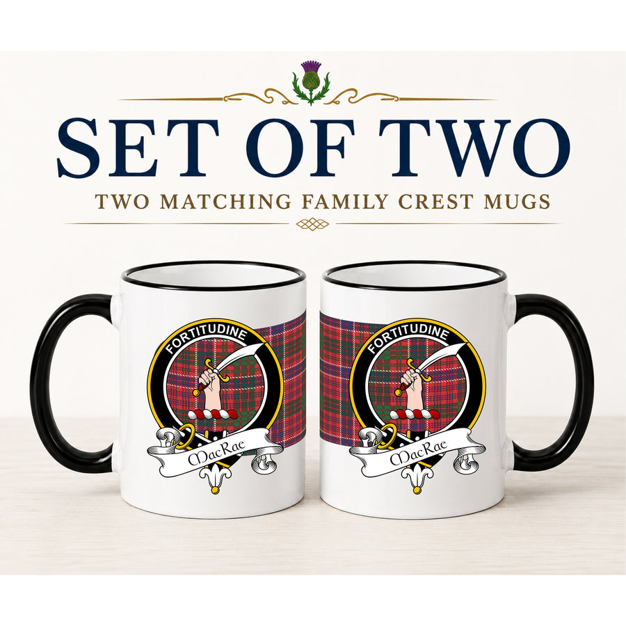 MacRae Scottish Clan Crest 11 oz Mugs – Black Crest Design | Set of 2