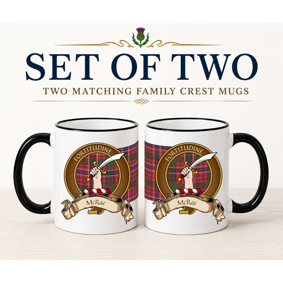 MacRae Scottish Clan Crest 11 oz Mugs – Brown Crest Design | Set of 2