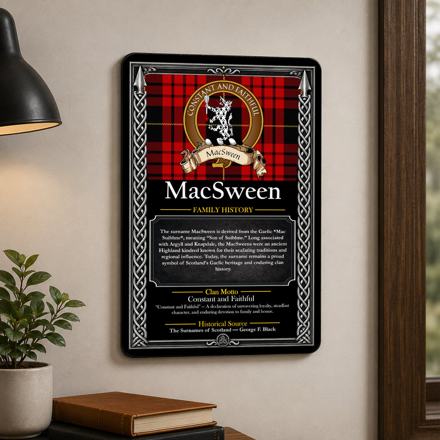 MacSween Scottish Family History Metal Sign – Brown Crest
