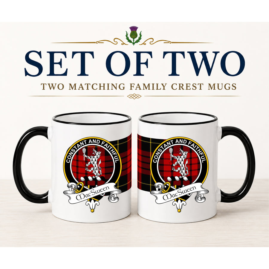 MacSween Scottish Clan Crest 11 oz Mugs – Black Crest Design | Set of 2