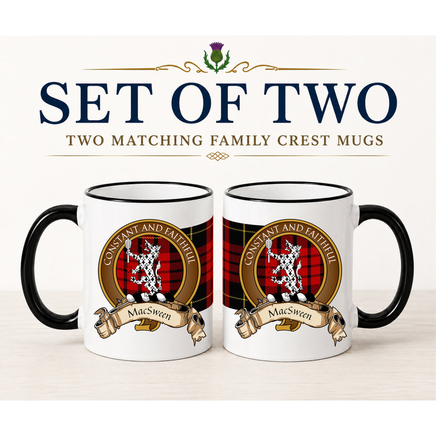 MacSween Scottish Clan Crest 11 oz Mugs – Brown Crest Design | Set of 2