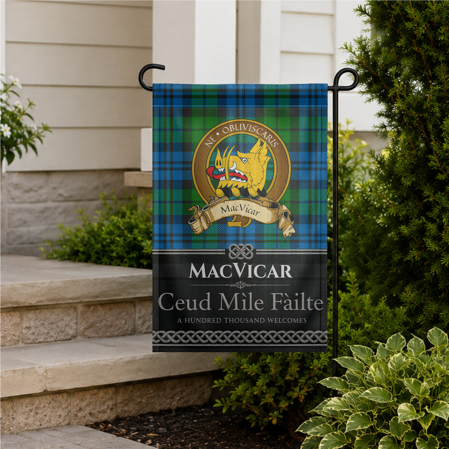 MacVicar Scottish Clan Crest Garden Flag - Brown Design
