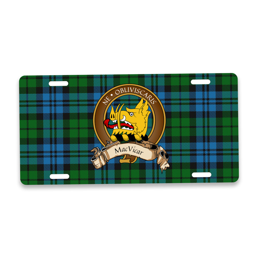 MacVicar Scottish Clan Crest Auto License Plate – Brown Crest Design