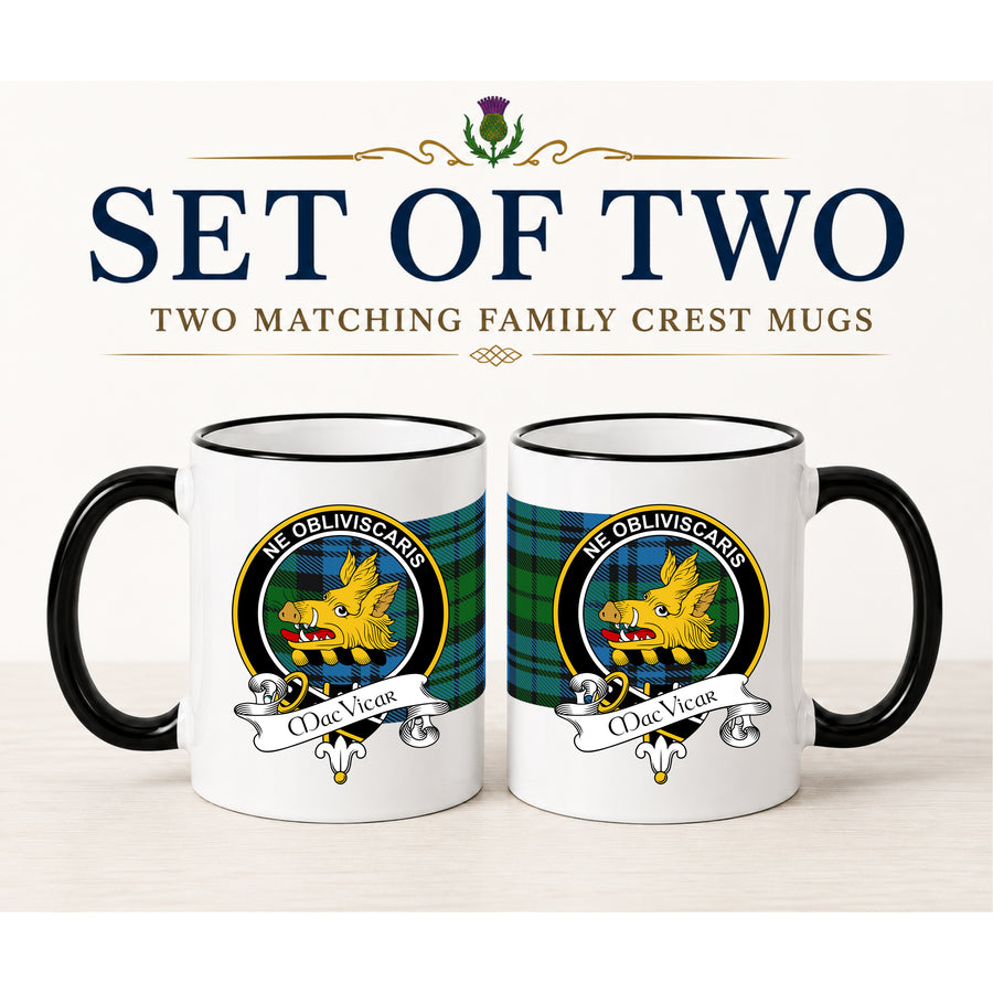 MacVicar Scottish Clan Crest 11 oz Mugs – Black Crest Design | Set of 2