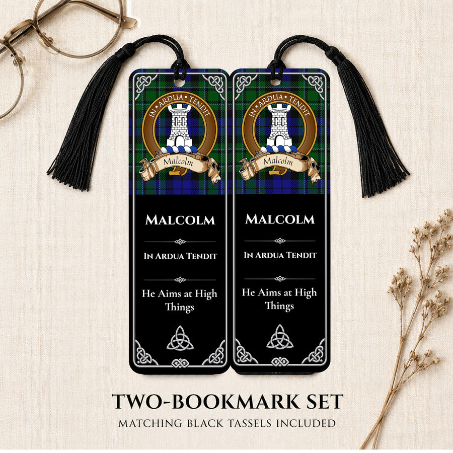 Malcolm Scottish Clan Crest Metal Bookmarks - Brown Set of 2
