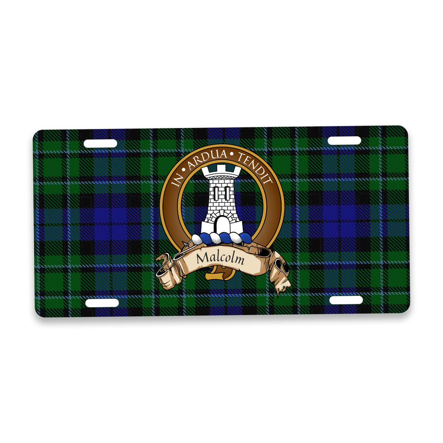 Malcolm Scottish Clan Crest Auto License Plate – Brown Crest Design