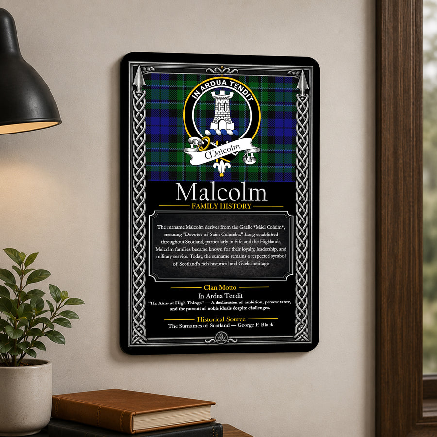 Malcolm Scottish Family History Metal Sign