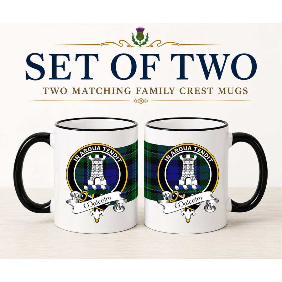 Malcolm Scottish Clan Crest 11 oz Mugs – Black Crest Design | Set of 2