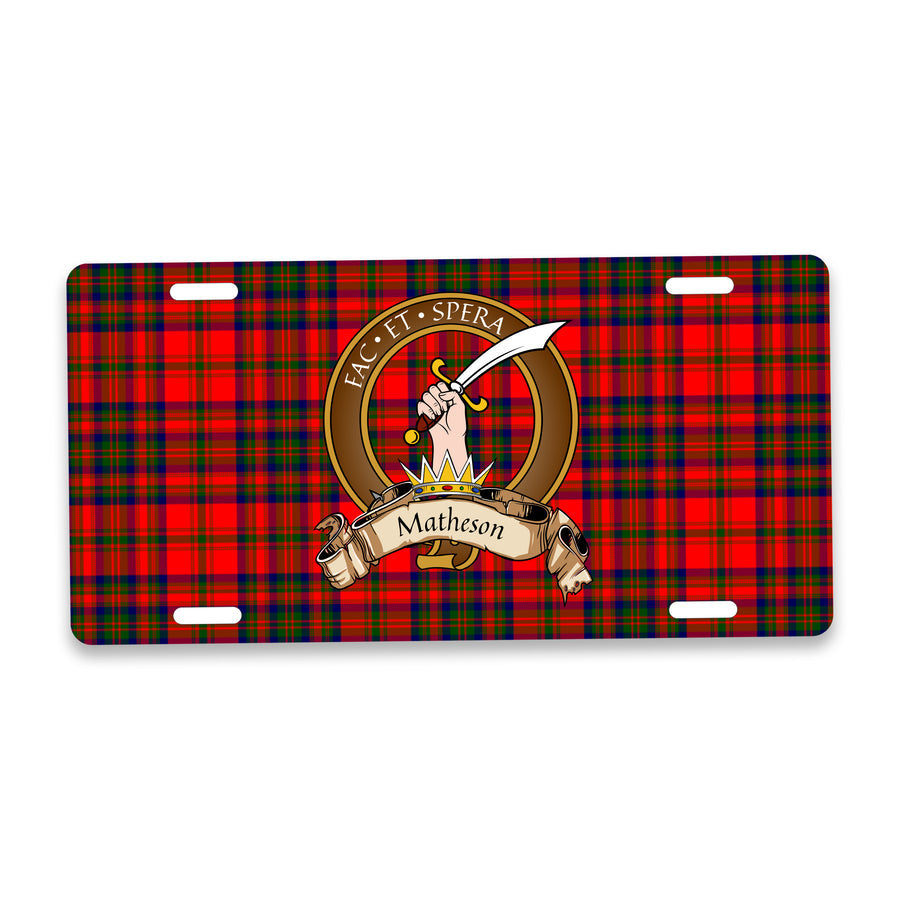 Matheson Scottish Clan Crest Auto License Plate – Brown Crest Design