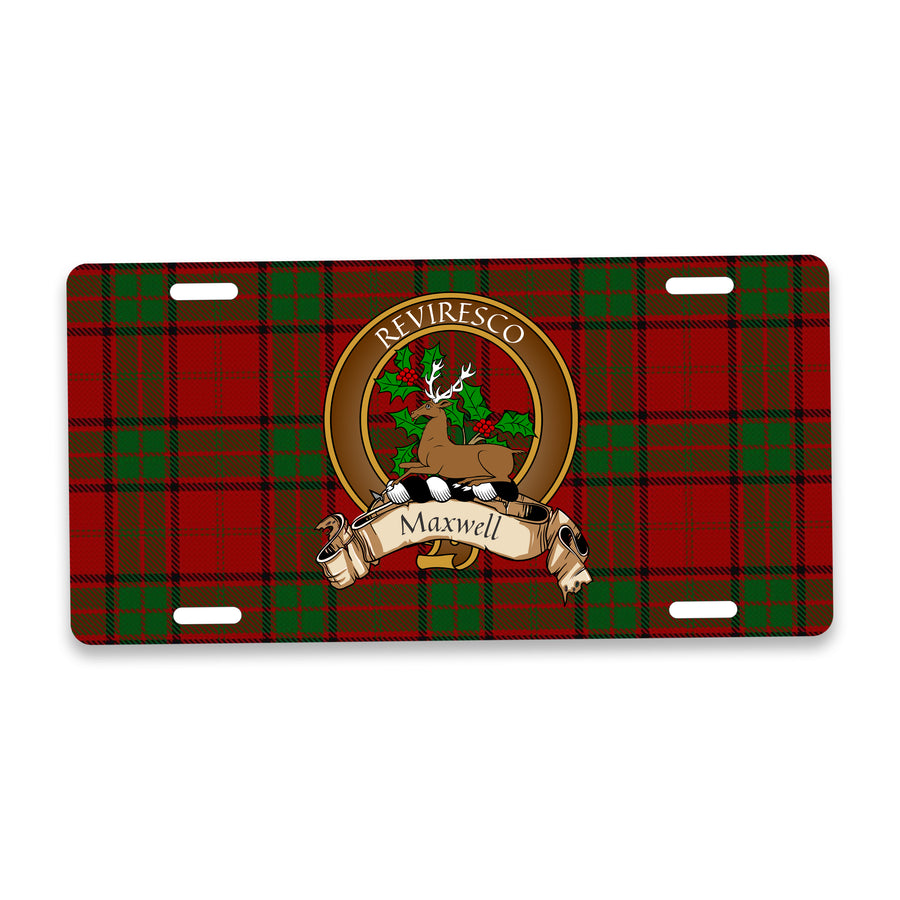 Maxwell Scottish Clan Crest Auto License Plate – Brown Crest Design