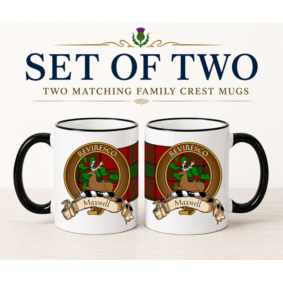 Maxwell Scottish Clan Crest 11 oz Mugs – Brown Crest Design | Set of 2