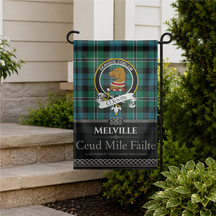 Melville Scottish Clan Crest Garden Flag - Black Design