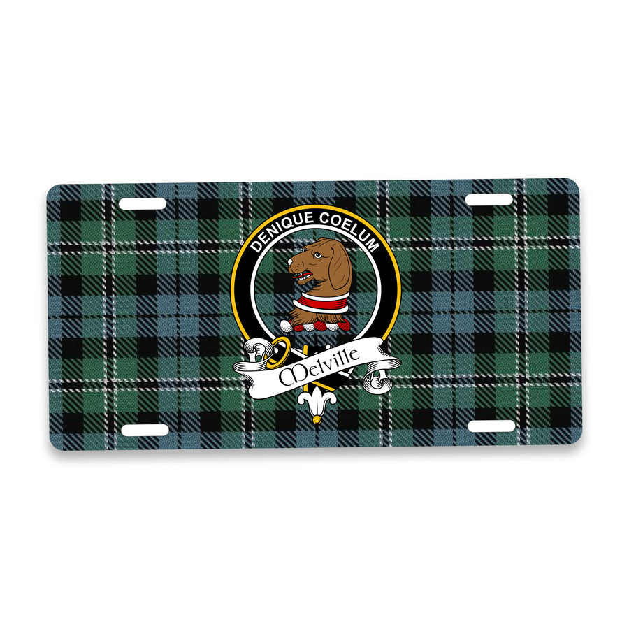 Melville Scottish Clan Crest Auto License Plate – Black Crest Design