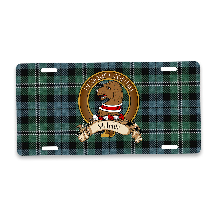 Melville Scottish Clan Crest Auto License Plate – Brown Crest Design