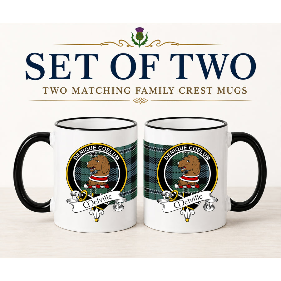 Melville Scottish Clan Crest 11 oz Mugs – Black Crest Design | Set of 2