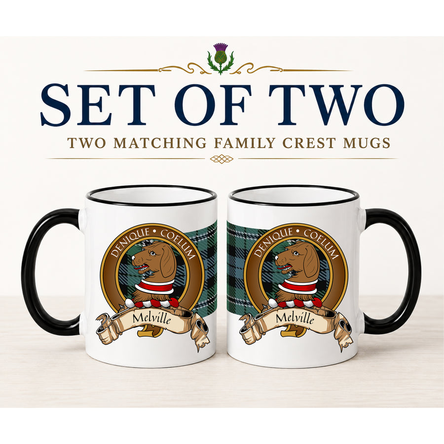 Melville Scottish Clan Crest 11 oz Mugs – Brown Crest Design | Set of 2