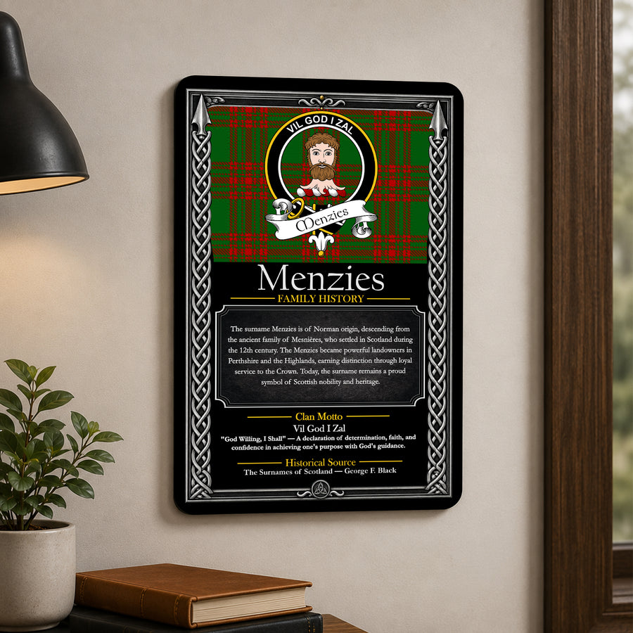 Menzies Scottish Family History Metal Sign