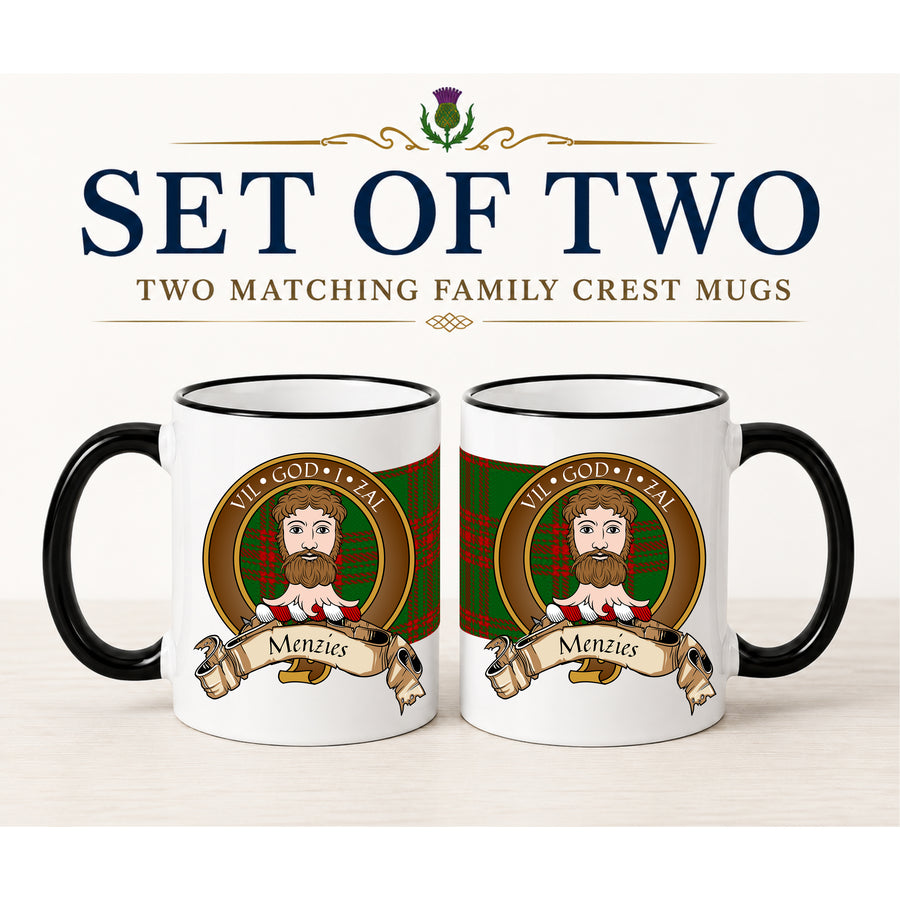 Menzies Scottish Clan Crest 11 oz Mugs – Brown Crest Design | Set of 2