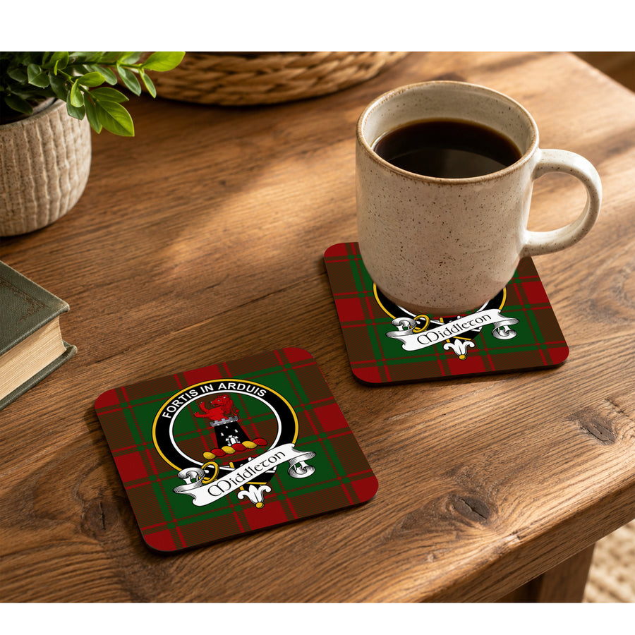 Middleton Scottish Clan Crest Rubber Coasters - Black Design Set of 4