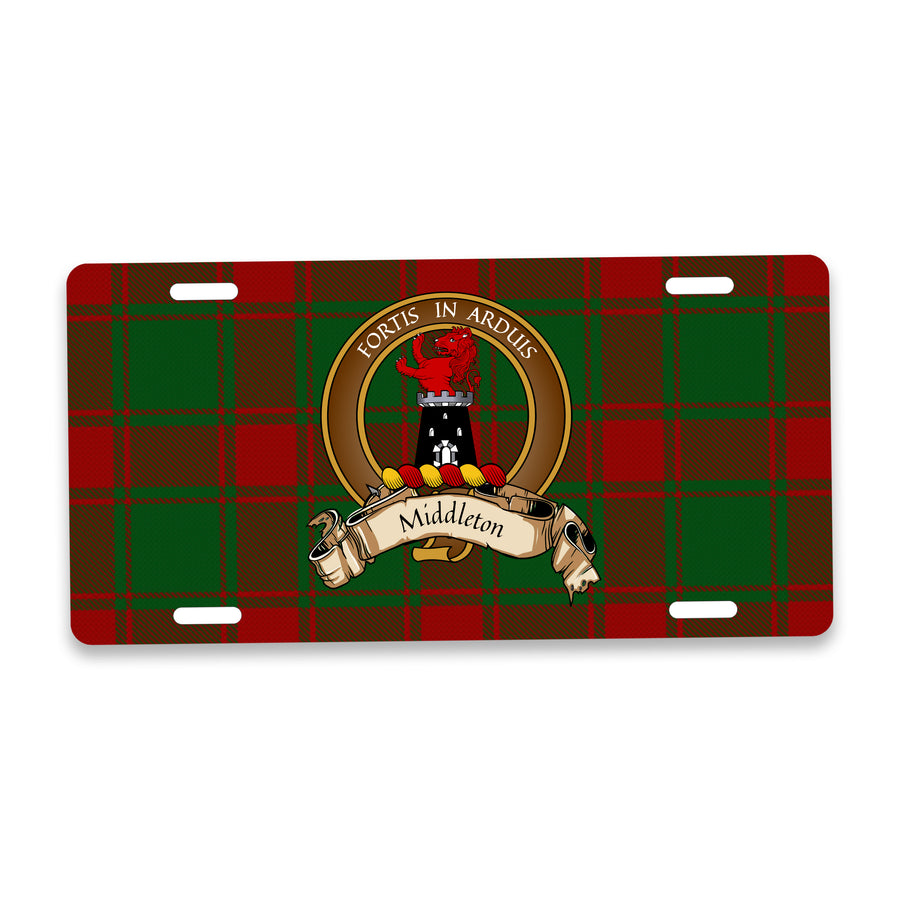 Middleton Scottish Clan Crest Auto License Plate – Brown Crest Design