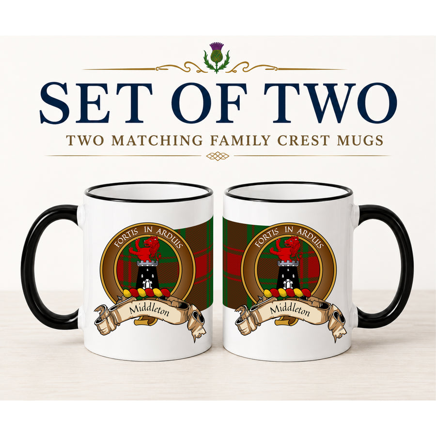 Middleton Scottish Clan Crest 11 oz Mugs – Brown Crest Design | Set of 2