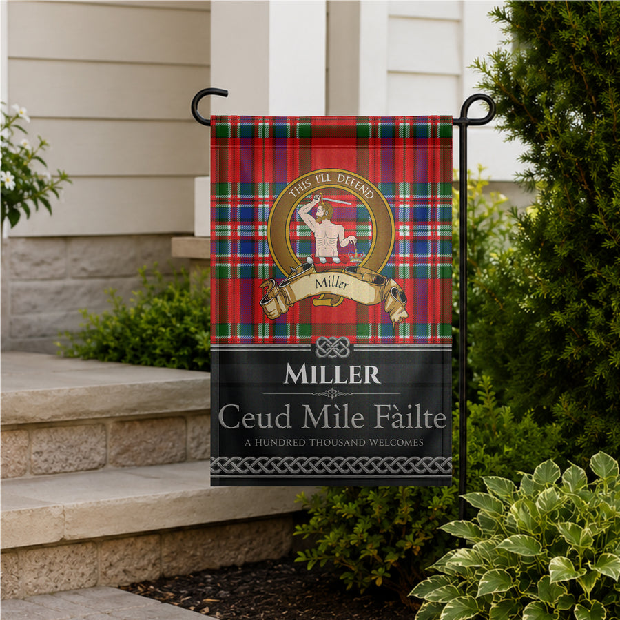 Miller Scottish Clan Crest Garden Flag - Brown Design