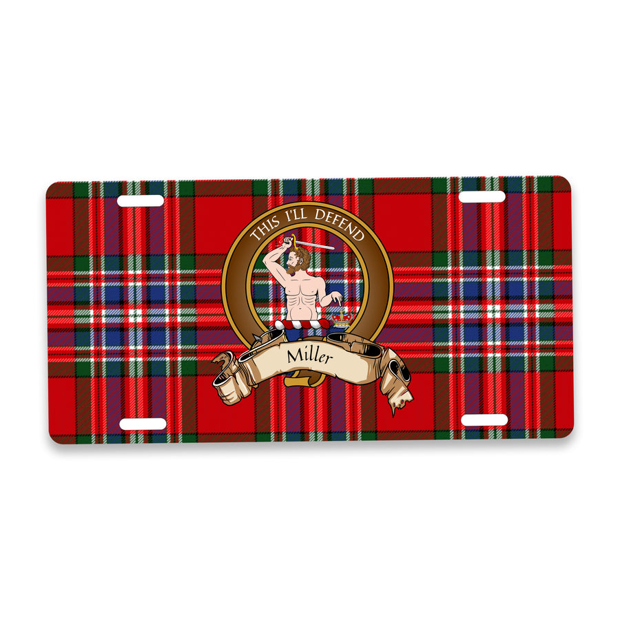 Miller Scottish Clan Crest Auto License Plate – Brown Crest Design
