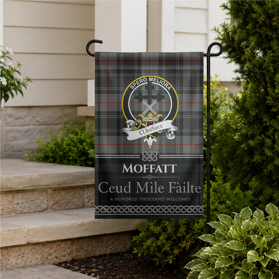 Moffatt Scottish Clan Crest Garden Flag - Black Design