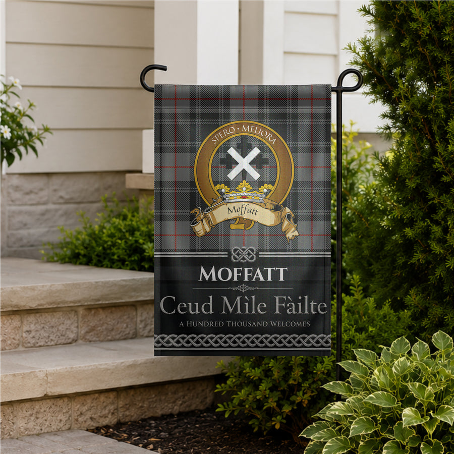 Moffatt Scottish Clan Crest Garden Flag - Brown Design