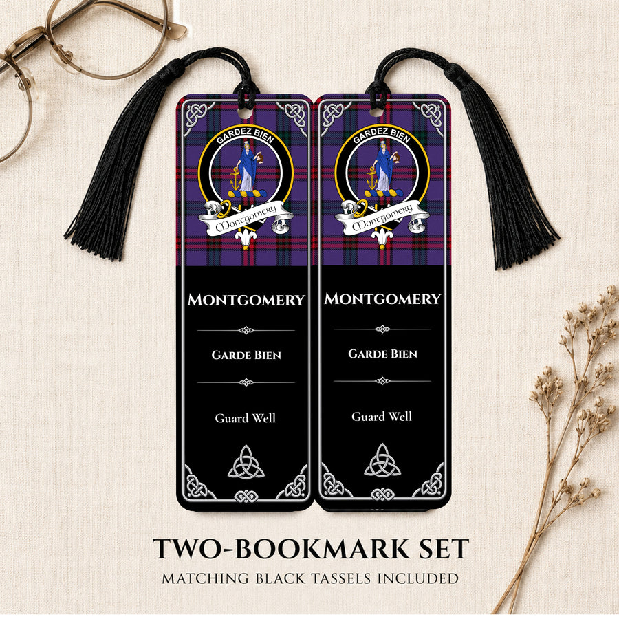 Montgomery Scottish Clan Crest Metal Bookmarks – Black Set of 2