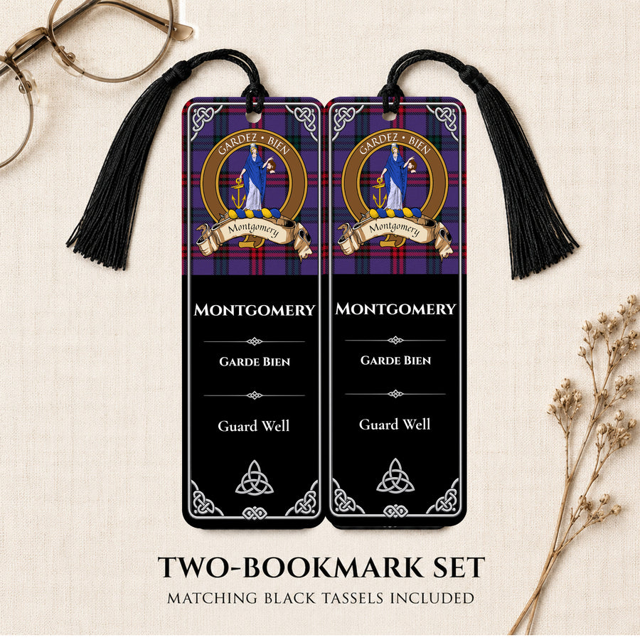 Montgomery Scottish Clan Crest Metal Bookmarks - Brown Set of 2